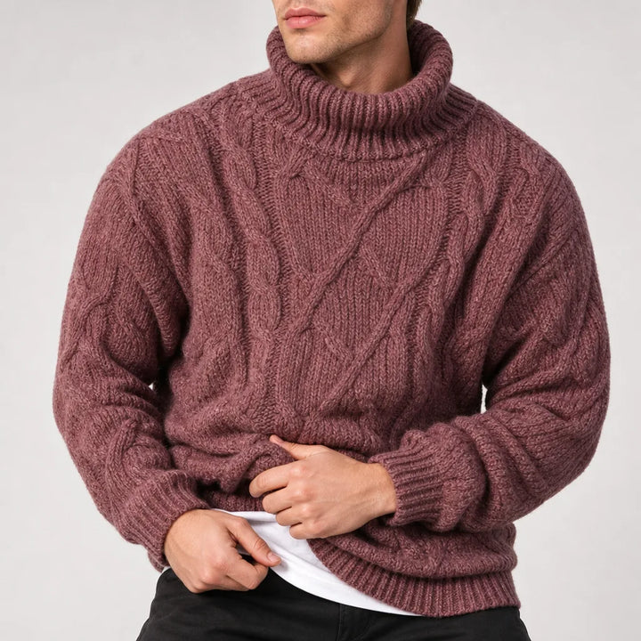 Men's Red Norris | Men's Cable-Knit Turtleneck Sweater