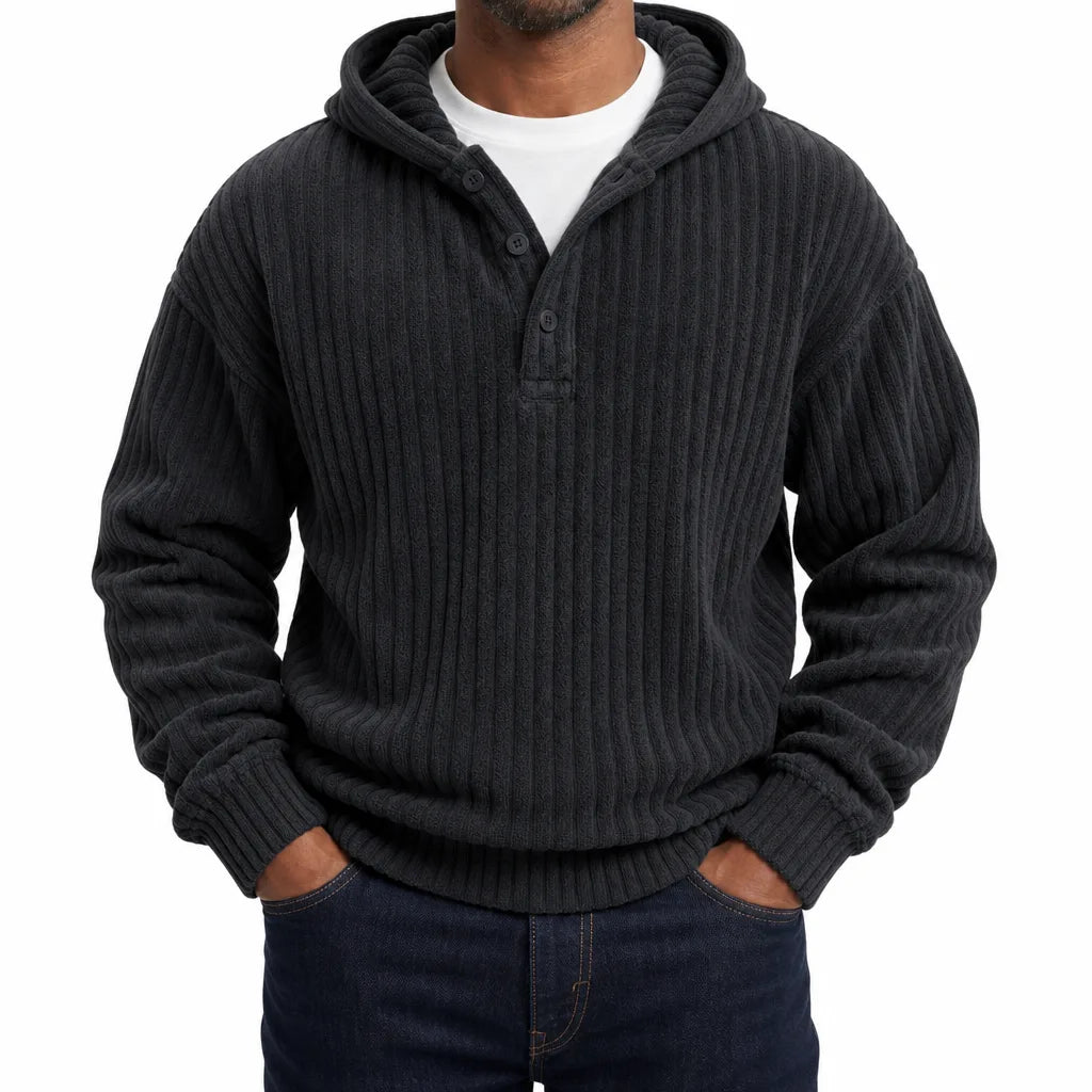 Norris | Men's Ribbed Hoodie Sweater - Color:Black;Size:XS
