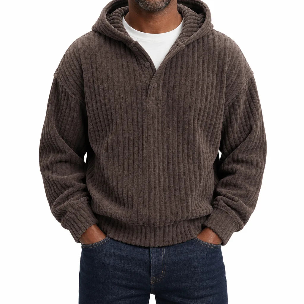 Norris | Men's Ribbed Hoodie Sweater - Color:Dark Brown;Size:XS