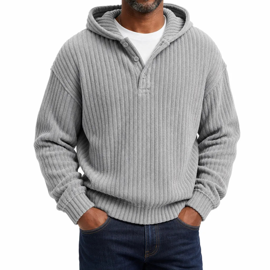 Norris | Men's Ribbed Hoodie Sweater - Color:Gray;Size:XS