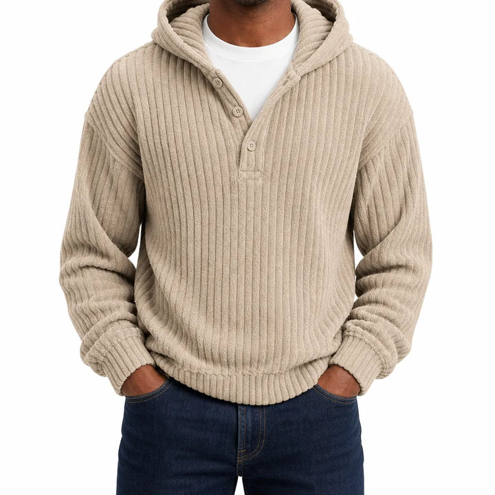 Norris | Men's Ribbed Hoodie Sweater - Color:Khaki;Size:XS