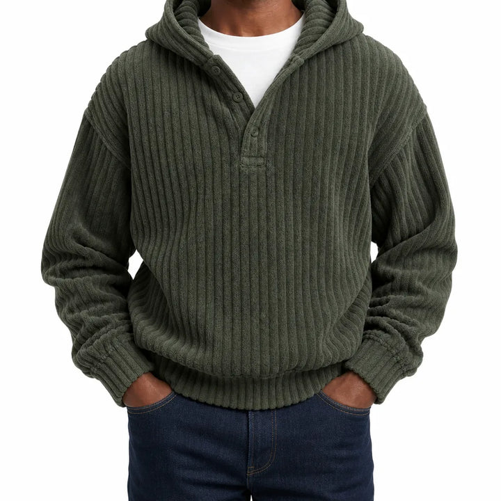 Norris | Men's Ribbed Hoodie Sweater - Color:Military Green;Size:XS