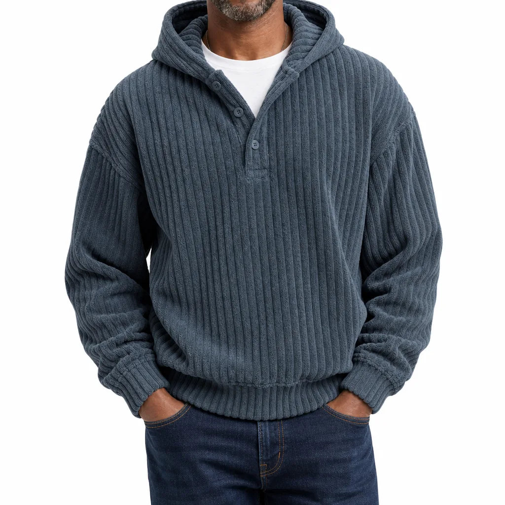 Norris | Men's Ribbed Hoodie Sweater - Color:Navy Blue;Size:XS