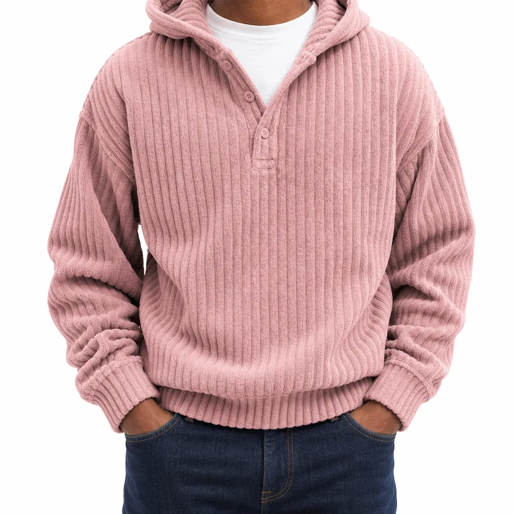 Norris | Men's Ribbed Hoodie Sweater - Color:Pink;Size:XS