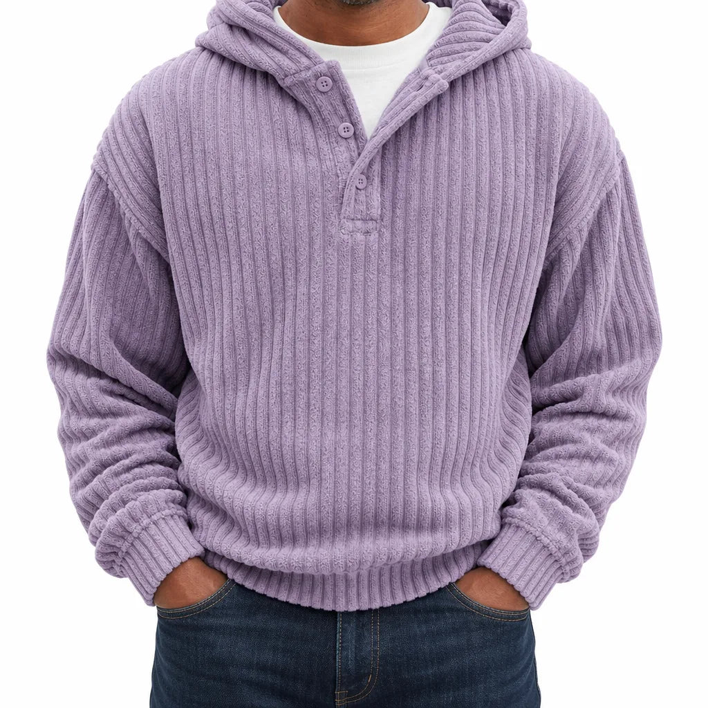 Norris | Men's Ribbed Hoodie Sweater - Color:Purple;Size:XS