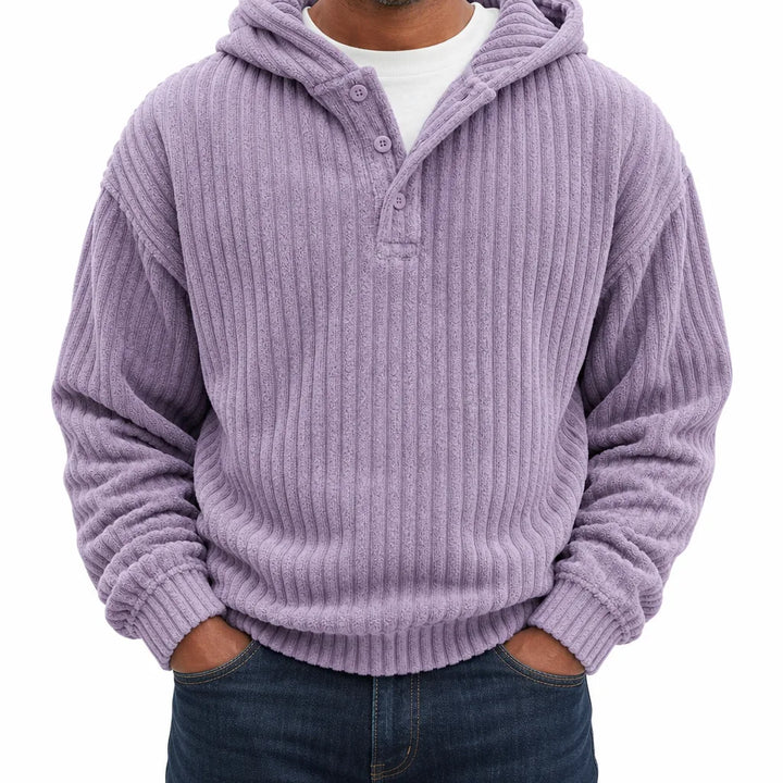 Norris | Men's Ribbed Hoodie Sweater - Color:Purple;Size:XS