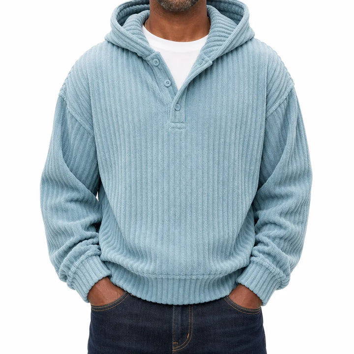 Norris | Men's Ribbed Hoodie Sweater - Color:Sky Blue;Size:XS