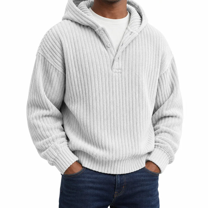 Norris | Men's Ribbed Hoodie Sweater - Color:White;Size:XS