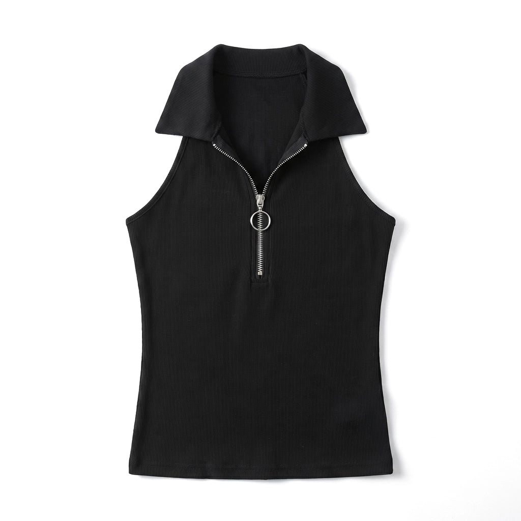 Nova Ribbed Zip-Up Vest - Color:Black;Size:XS