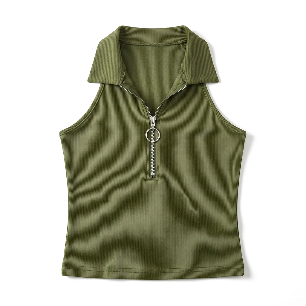 Nova Ribbed Zip-Up Vest - Color:Green;Size:XS
