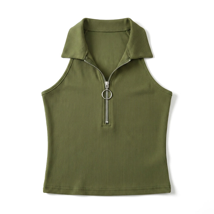 Nova Ribbed Zip-Up Vest - Color:Green;Size:XS