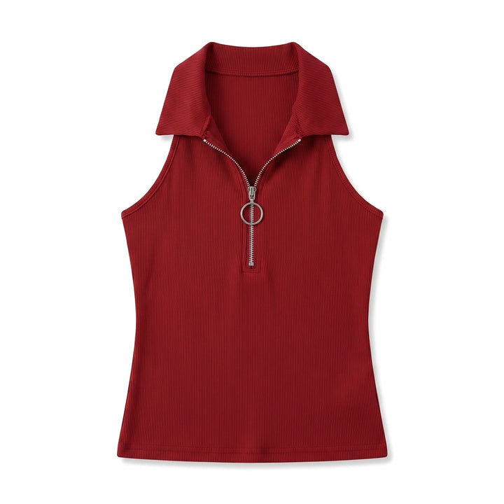 Nova Ribbed Zip-Up Vest - Color:Wine Red;Size:XS
