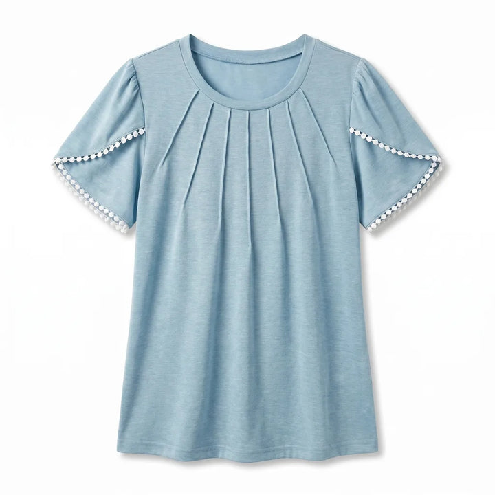 Nyah Pleated Lace Top - Color:Blue;Size:XS