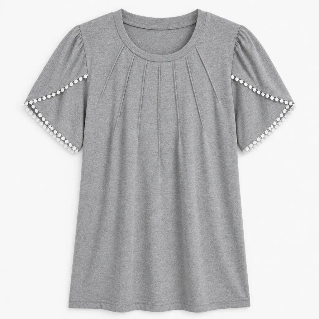 Nyah Pleated Lace Top - Color:Gray;Size:XS
