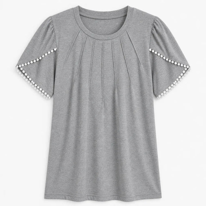 Nyah Pleated Lace Top - Color:Gray;Size:XS