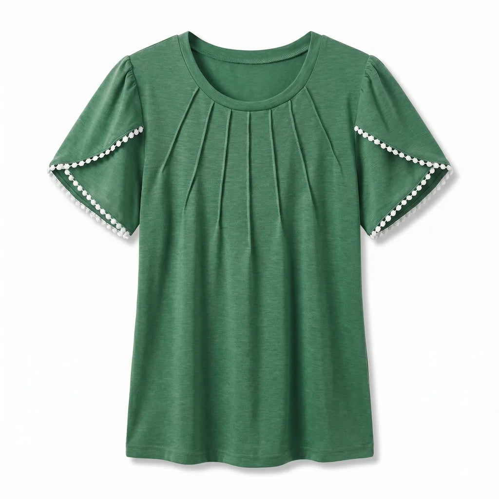 Nyah Pleated Lace Top - Color:Green;Size:XS