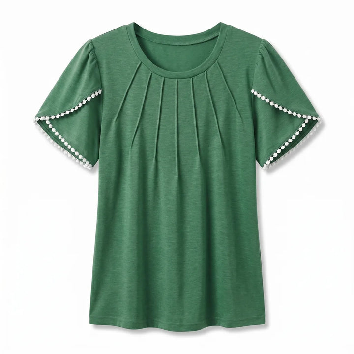 Nyah Pleated Lace Top - Color:Green;Size:XS