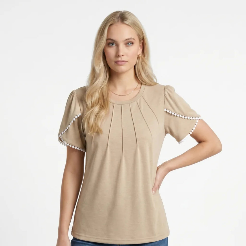 Women's Khaki Nyah Pleated Lace Top