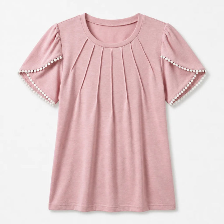 Nyah Pleated Lace Top - Color:Pink;Size:XS
