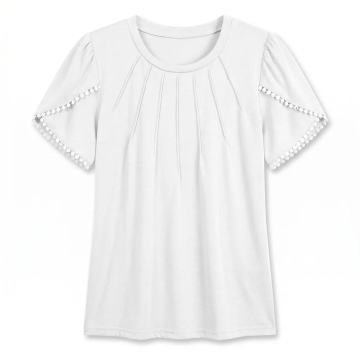 Nyah Pleated Lace Top - Color:White;Size:XS