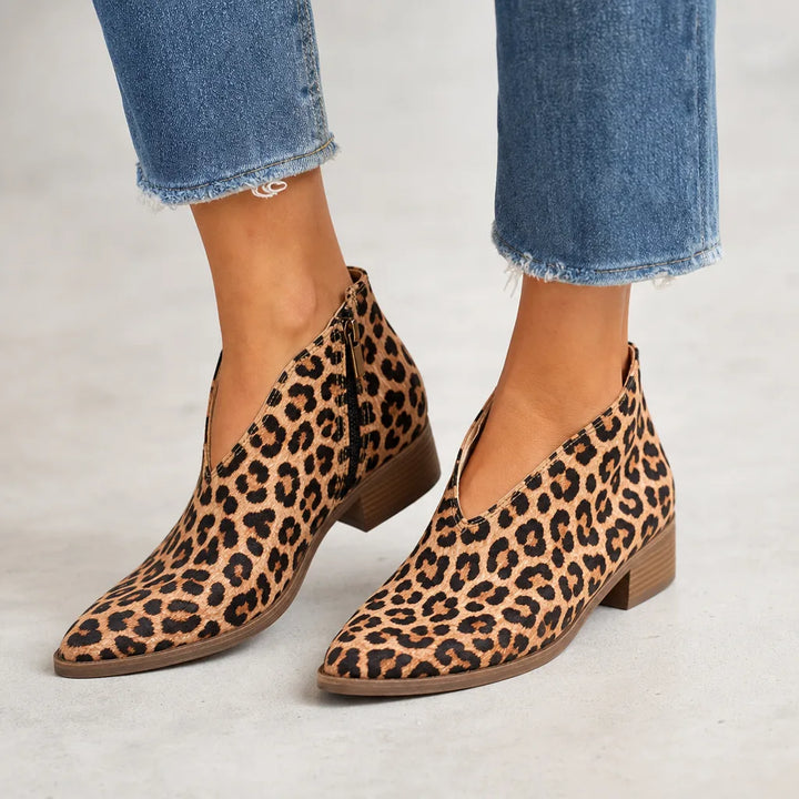 Odalys | Women's Fall Leopard ankle Boots - Color:Leopard Print;Size:36