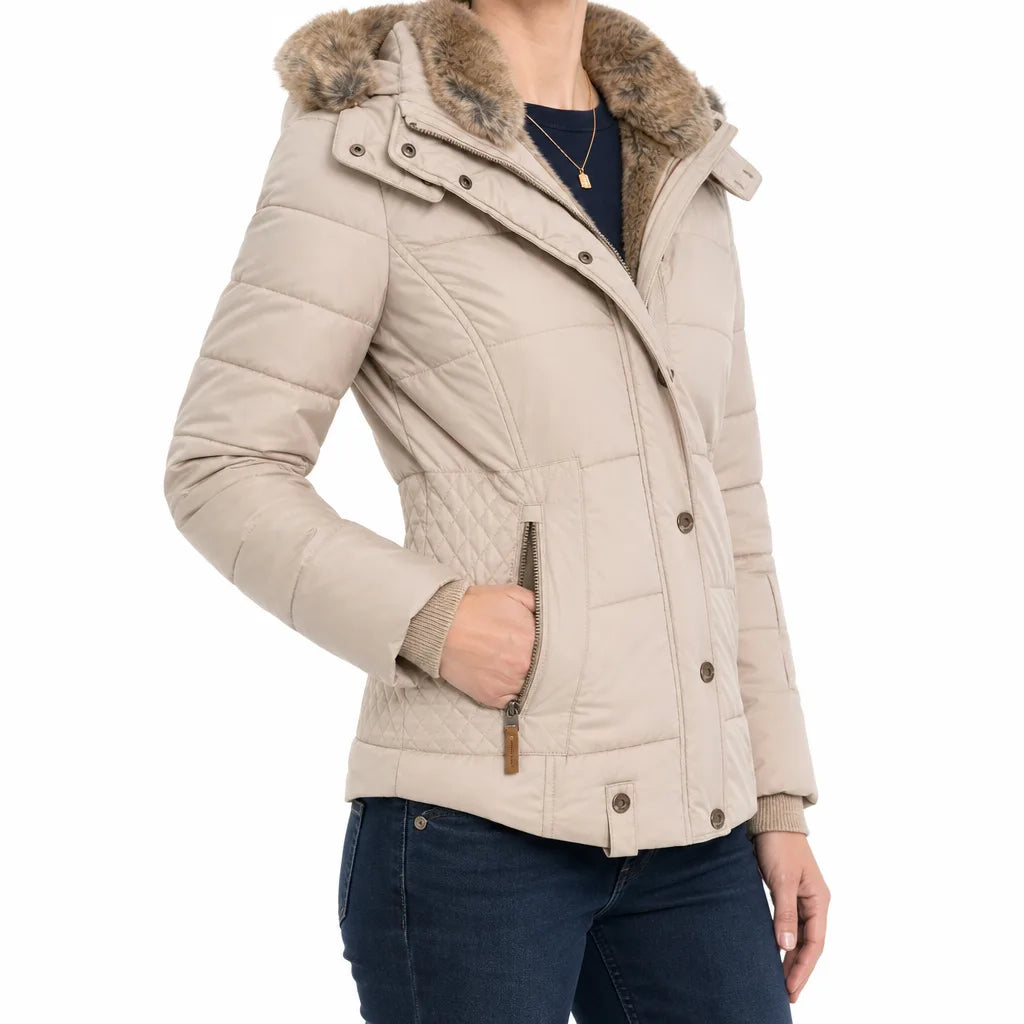 Women's Beige Cannon Hooded Padded Coat