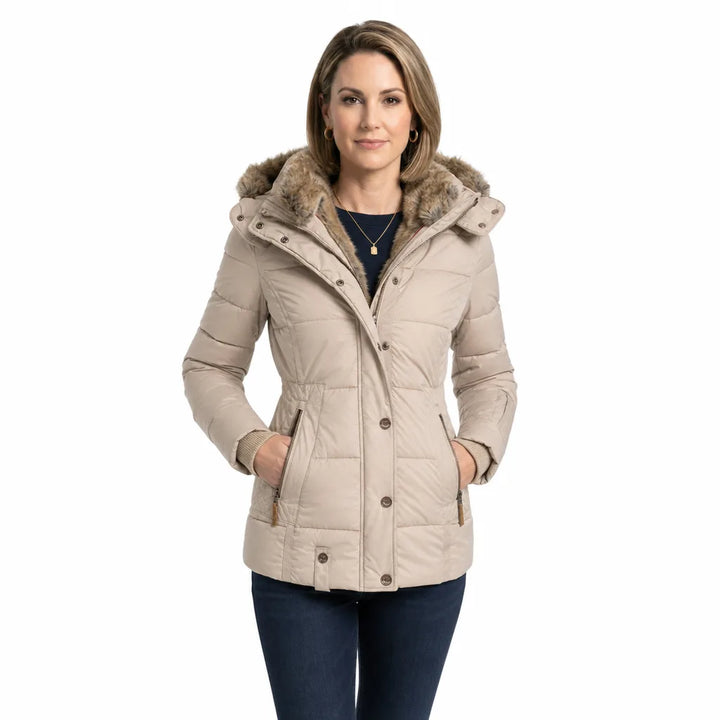Women's Beige Cannon Hooded Padded Coat