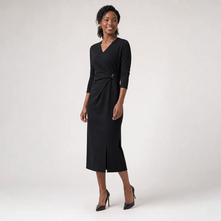 Black Odette V-Neck Midi Dress 1