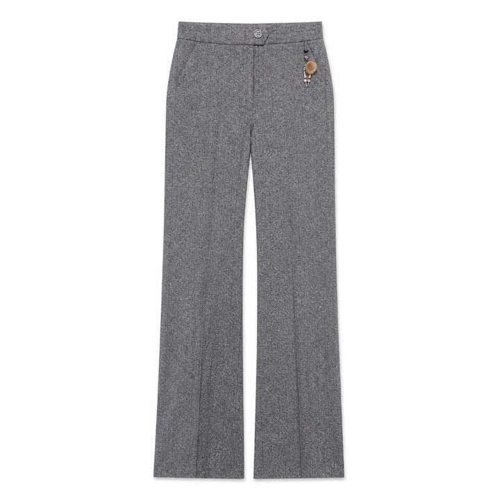 Odette | Women Fall Wool Flare Pants - Color:Gray;Size:M