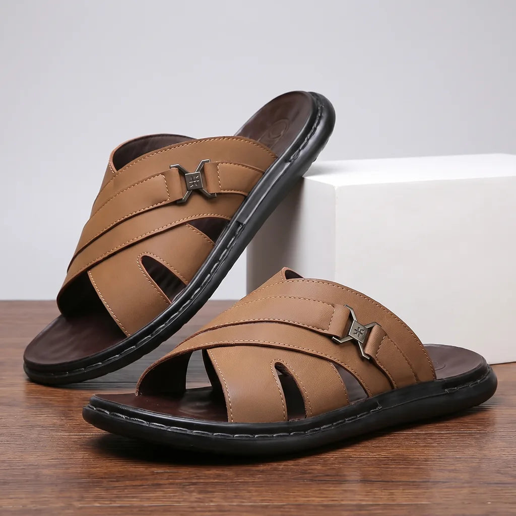 Oliver Open Toe Slides - Color:Brown;Size:US 6.5