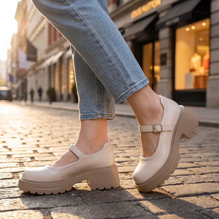 Women's Beige Olivia Platform Mary Janes