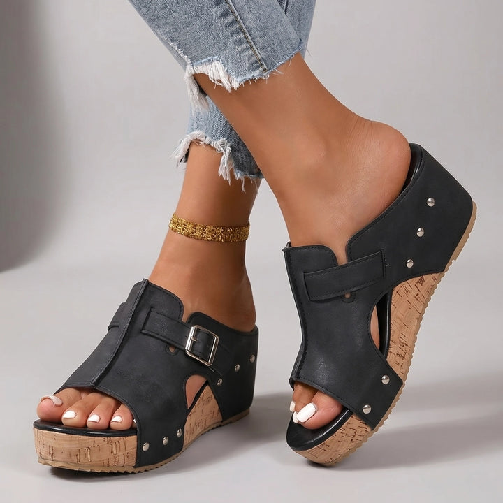Ollie Wedge Sandals - Color:Black;Size:36