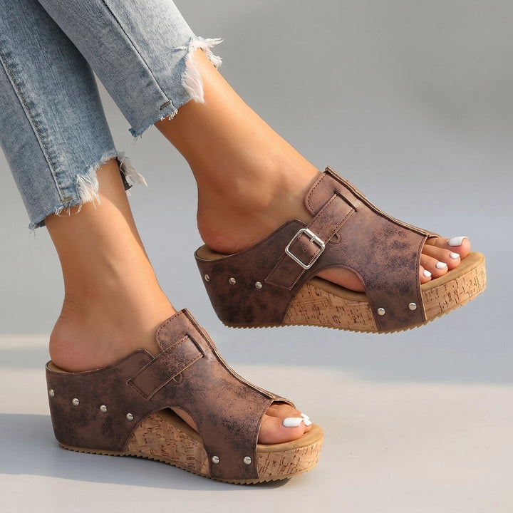 Ollie Wedge Sandals - Color:Brown;Size:36