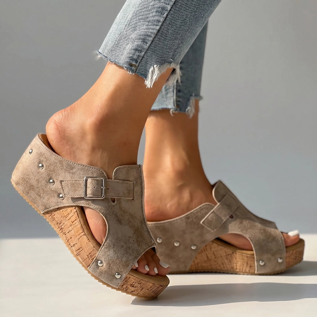Ollie Wedge Sandals - Color:Off-White;Size:36