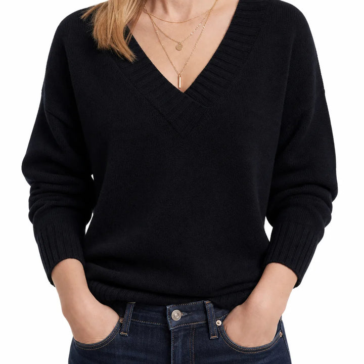 Olyvia |  V-Neck Fall Knit Sweater - Color:Black;Size:XS