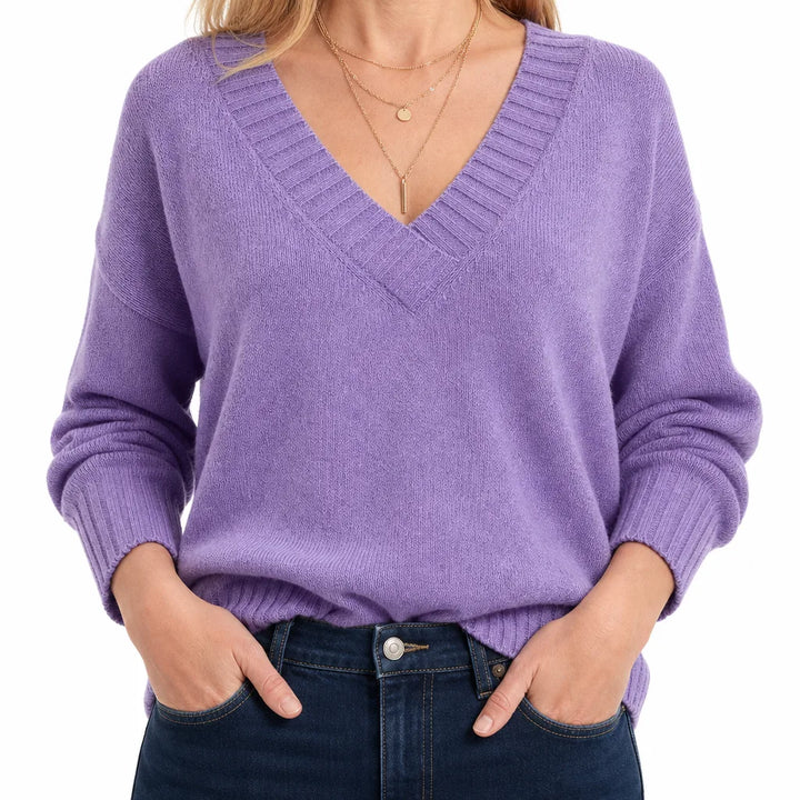 Olyvia |  V-Neck Fall Knit Sweater - Color:Purple;Size:XS