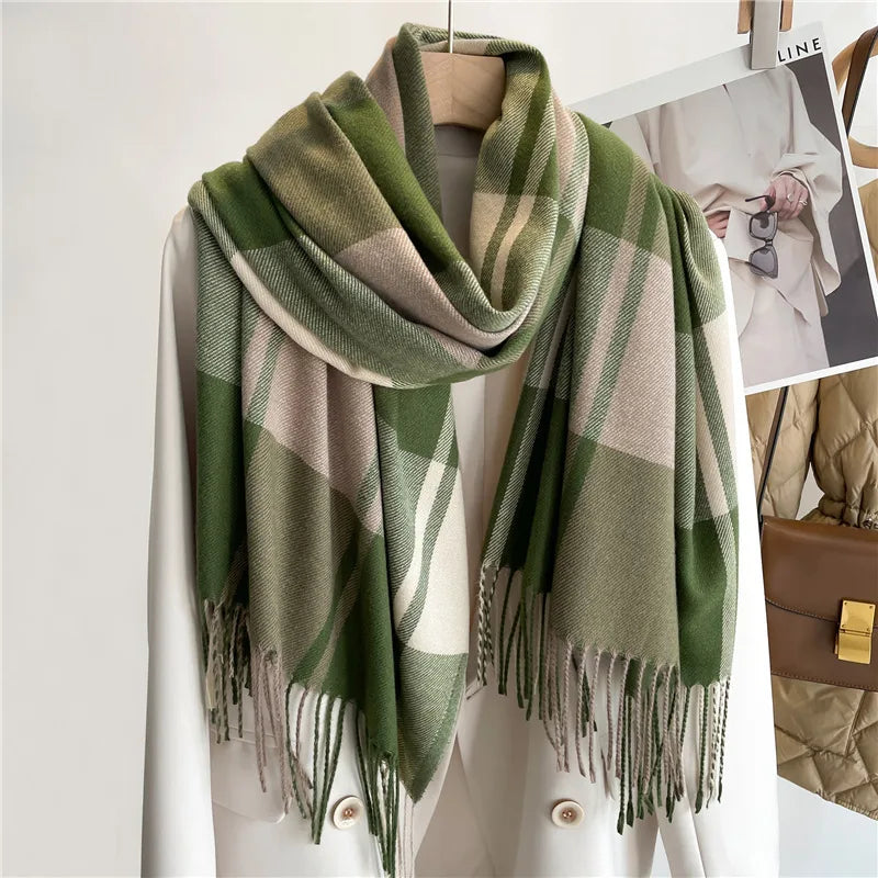 Ophelia | Women's Classic Winter Scarf - Length:79 × 26 inches;Color:Green