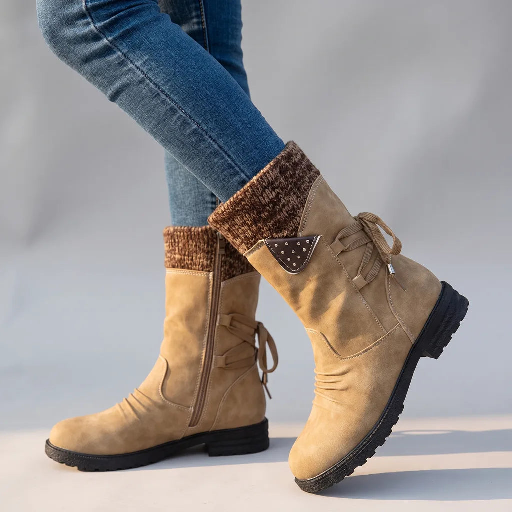 Ophelia | Women's Orthopedic Mid-Calf Boots - Color:Beige;Size:35