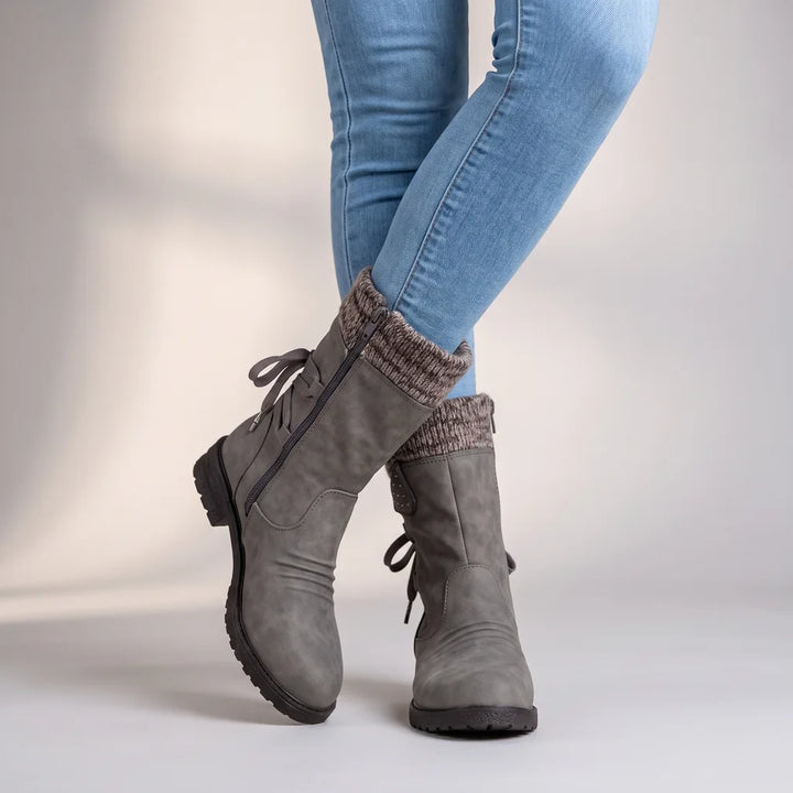 Ophelia | Women's Orthopedic Mid-Calf Boots - Color:Gray;Size:35