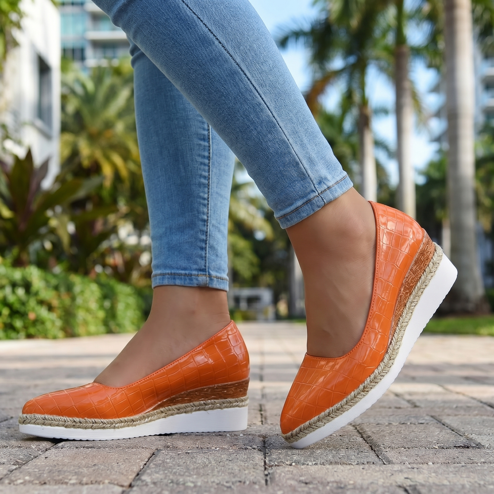 Orange Aria Linen Pointed Espadrilles 2