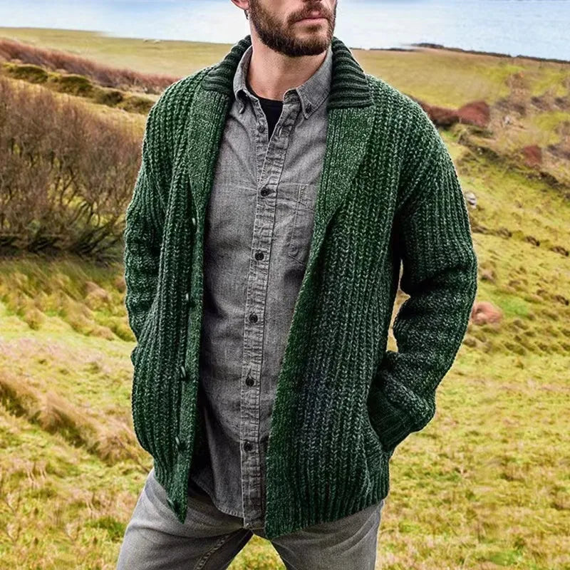 Oswald | Men's Shawl Collar Knit Cardigan  - Color:Green;Size:XS