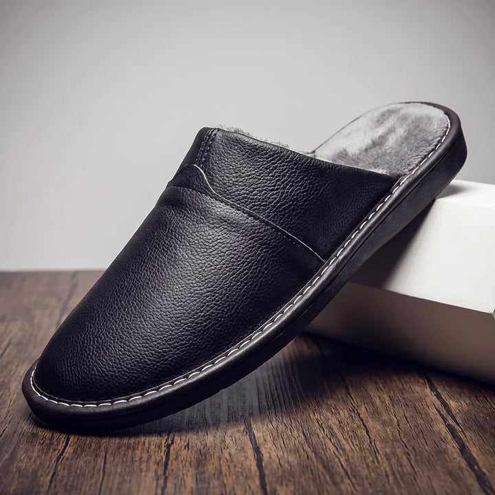 Men's Black Julianna Leather House Slippers