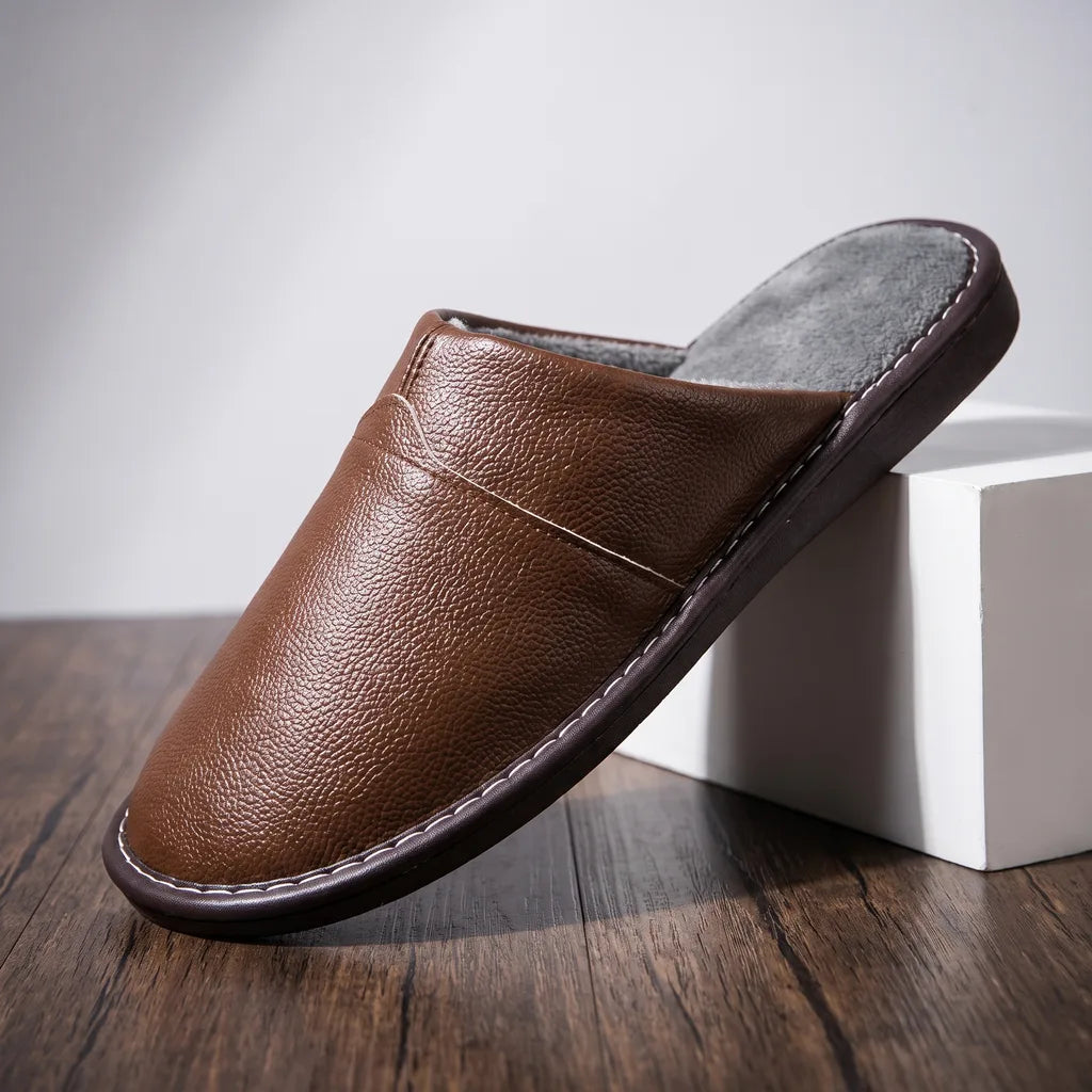 Men's Brown Julianna Leather House Slippers