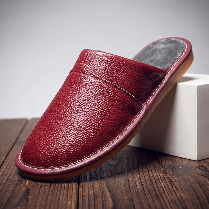 Men's Red Julianna Leather House Slippers