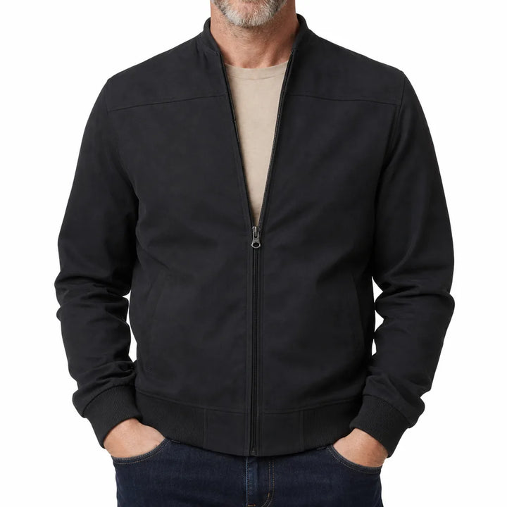 Owen | Men's Fall Suede Bomber Jacket - Color:Black;Size:S