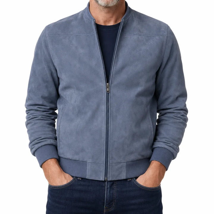 Owen | Men's Fall Suede Bomber Jacket - Color:Blue;Size:S