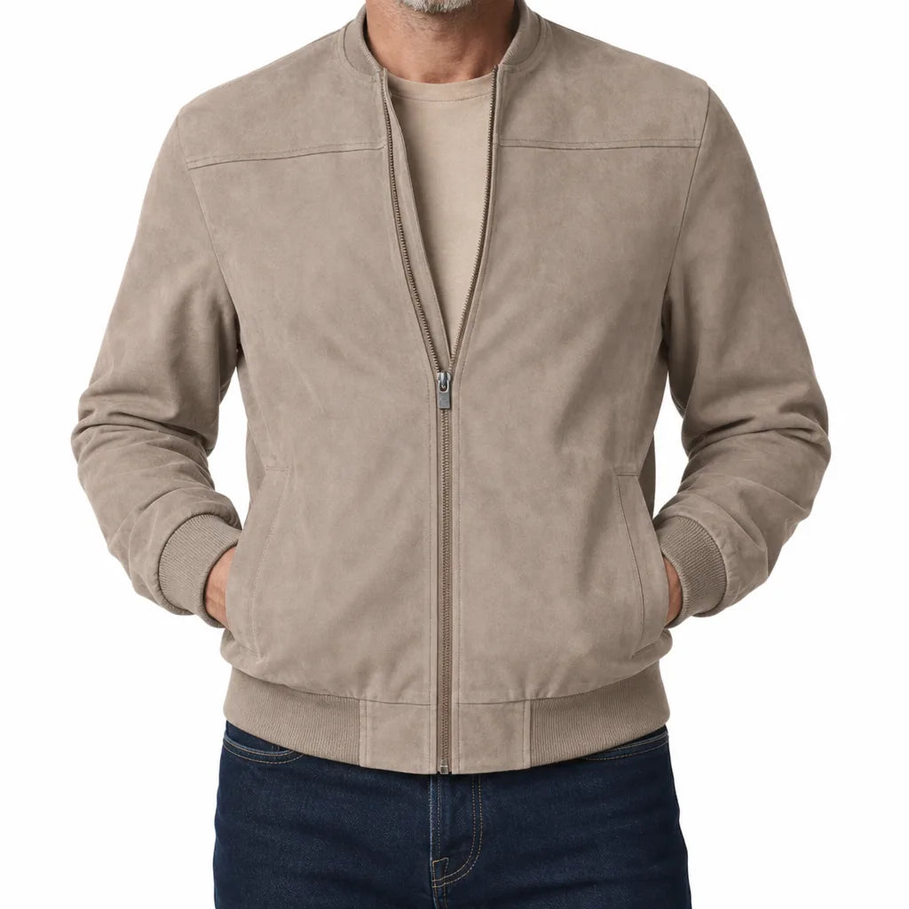 Owen | Men's Fall Suede Bomber Jacket - Color:Brown;Size:S