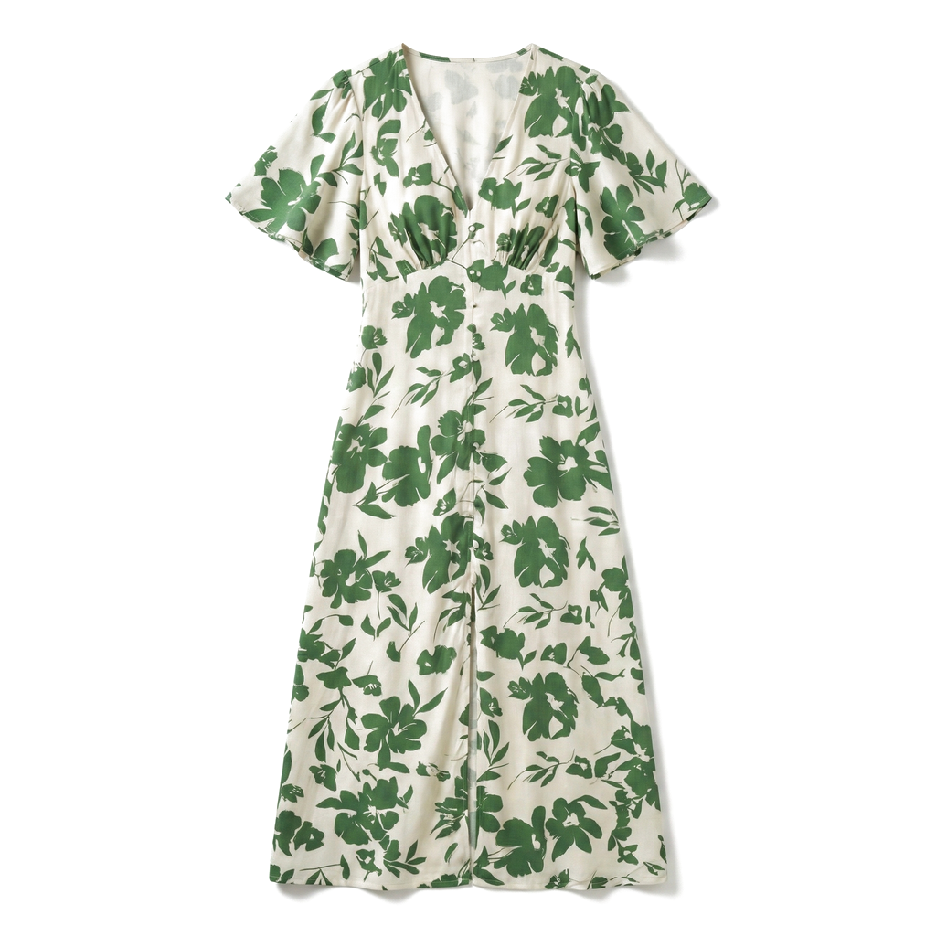 Pamela Floral Dress - Color:Green;Size:XS