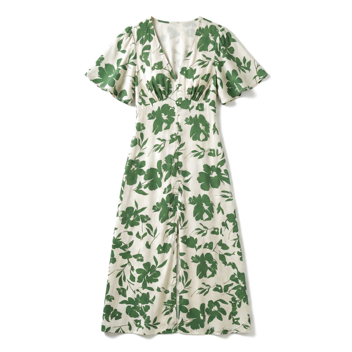 Pamela Floral Dress - Color:Green;Size:XS