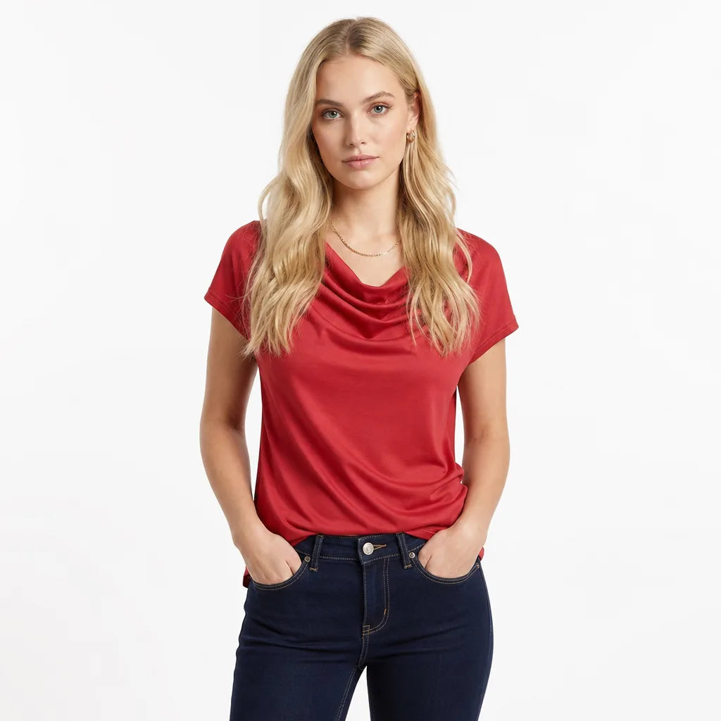 Women's Red Pandora Cowl Neck Top